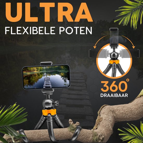 Studio ME Phone Tripod - 25 cm - Tripod Smartphone - Flexible - Camera Tripod - Black - Gorillapod - Phone Holder - Incl. Bluetooth Remote Control - Tripod Iphone - Tripod Phone