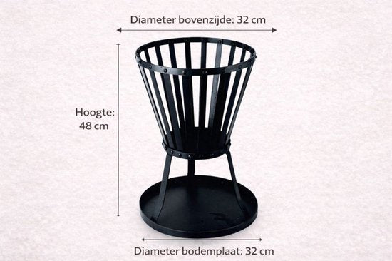 Ceruzo Panier à feu - 48 cm de haut - Acier - Ø32 cm- Noir - Plaque de fond