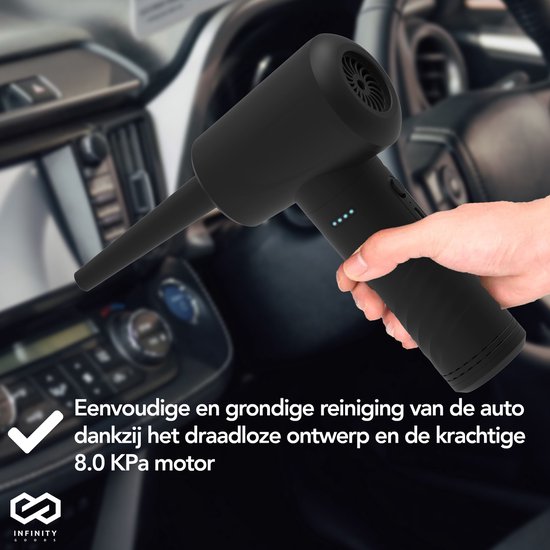 Infinity Goods Souffleur d'air 4-en-1 - Air comprimé - 53K RPM - Souffler et aspirer - Air comprimé - Sans fil et rechargeable - Noir