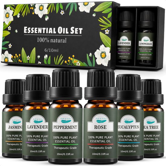 Soft & Silky - Huile essentielle - 6 pièces - 100% naturel - Convient à la peau - Diffuseur - Bain de pieds - Sauna - Essentiel - Parfum - Huile - Huiles