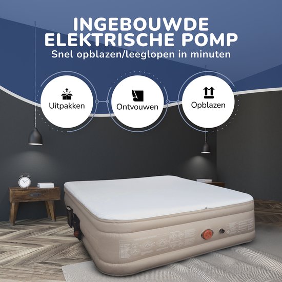FLOAT CloudSpring - Lit gonflable 2 personnes avec surmatelas en mousse (5 cm) - Gonflage rapide en 3 minutes - 2 sacs de rangement, sac de transport et kit de réparation inclus - 203x152x46 cm - Matelas gonflable autogonflant pour 2 personnes - Pompe éle