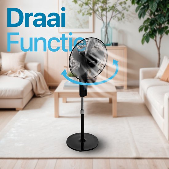 KRAFT Ventilateur sur pied - Ventilateur sur pied - Réglable en hauteur - Ecran LED - Ventilateur de sol - Noir