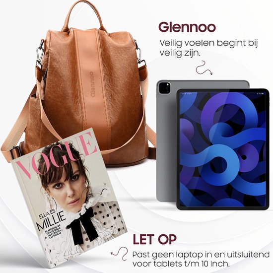 Glennoo Anti-theft Backpack Ladies - Sac à dos pour dames - Cuir PU - Marron