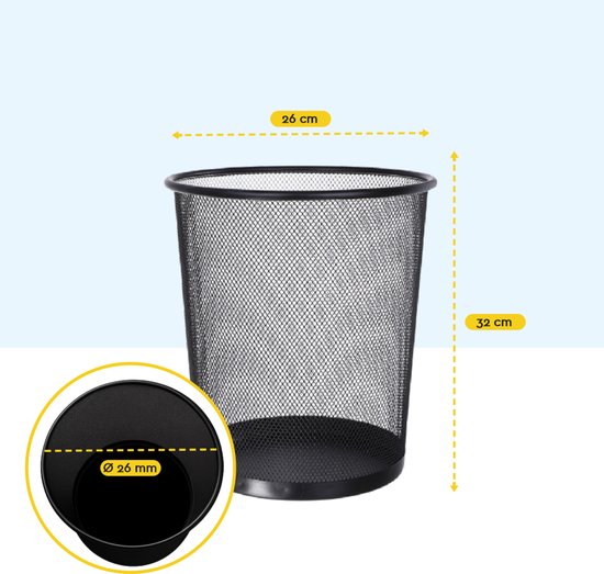 BRASQ 2x Paper Bin Round - Black - 12 Liter - Trash can - Garbage can - Waste bin - Paper basket - Metal - Set of 2