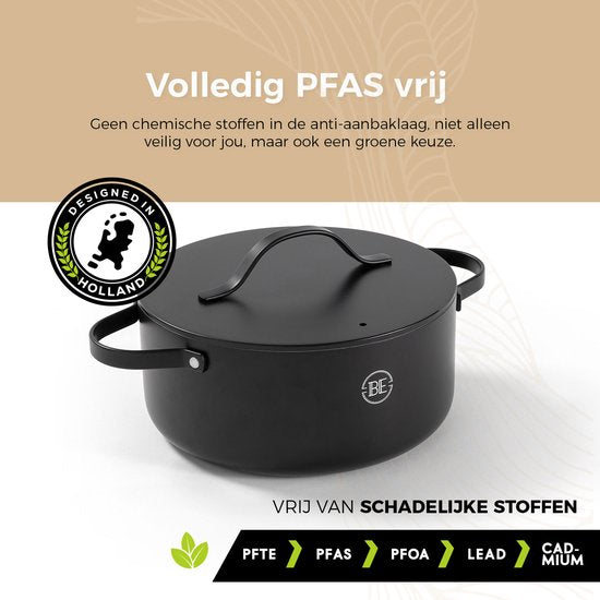 BE Living Essential Casserole avec couvercle - Ø 24 cm - Poêle de cuisson - Céramique - Sans PFAS - Induction - Noir