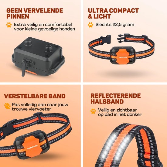 Vulpes Goods® Collier anti-aboiement Pro avec télécommande - Dispositif anti-aboiement - Collier de dressage 3-en-1 - Sans choc - Collier d'éducation pour petits et grands chiens - Imperméable - Rechargeable - Vibration et Audio