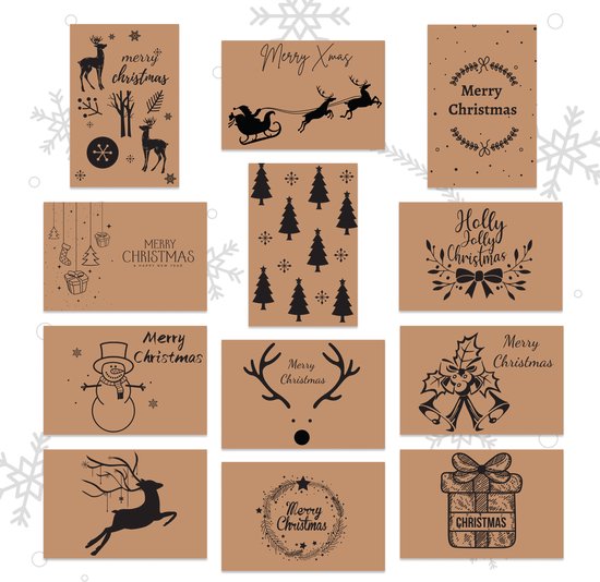 Giftmas - Cartes de Noël - Cartes de voeux - 36 pièces - Avec enveloppes et autocollants - 10x15cm - Marron