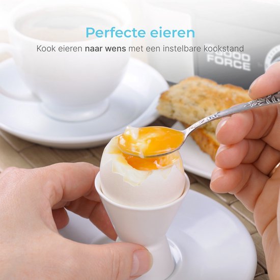 GoodForce Poule à oeufs automatique - avec minuterie - avec alarme - 6 oeufs - électrique - avec gobelet de mesure - avec pique-oeufs - acier inoxydable - lavable au lave-vaisselle