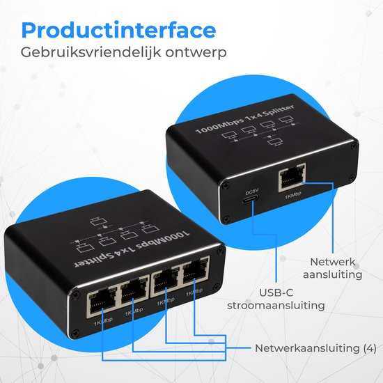Nuvance Internet Splitter - 4 Ports - Commutateur réseau - jusqu'à 1000Mbps - Répartiteur réseau - RJ45 Cat5 Cat6 LAN UTP Ethernet