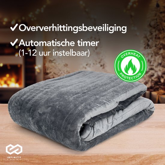 Infinity Goods Couverture électrique - Couverture chauffante - 2 personnes - 180 x 160 cm - Avec minuterie - Couverture - Polaire - Anthracite