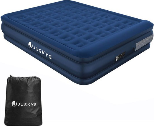 Juskys Lit à air autogonflant Sapri L - Bleu - 197 x 154 x 45 cm - Sac de rangement inclus