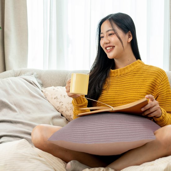 Auronic Oreiller chauffant - tricoté - 45x60 CM - Oreiller chauffant sans fil - rechargeable - Oreiller électrique - infrarouge - rose