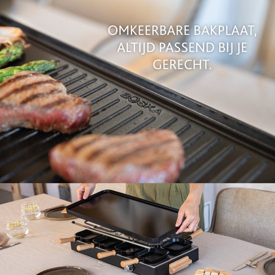 BOSKA Raclette Gourmet Party - Pour 8 personnes Bois de hêtre Acier - Set gourmet