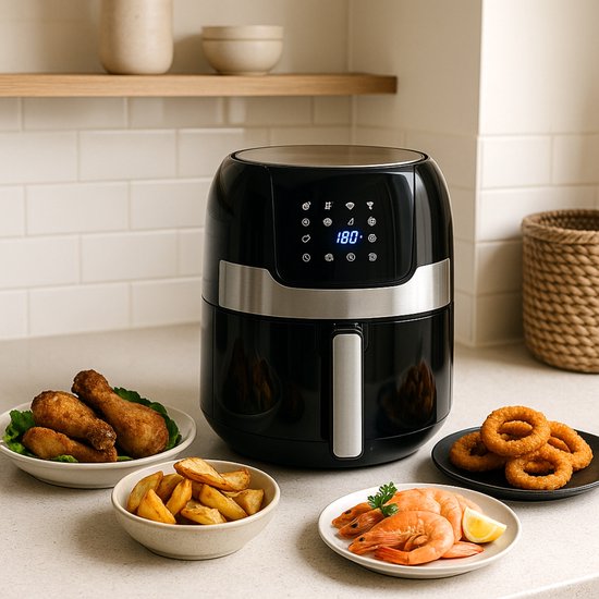 alpina Airfryer 4.5L- Friteuse à air chaud pour 2 à 4 personnes - Friteuse à air avec température réglable de 80°C à 200°C - Minuteur jusqu'à 60 minutes - Friteuse à air chaud 1400W - Noir