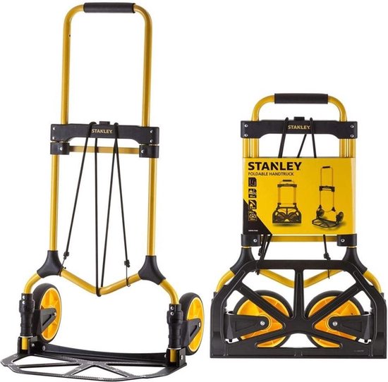 Stanley Foldable Trolley FT582 - Capacité de charge jusqu'à 90KG - Chariot de transport - 50 x 45 x 98 CM - Aluminium léger - Noir/jaune