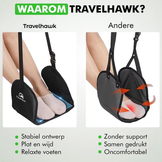 Travelhawk Repose-pieds pour avion - Hamac de pieds pour le voyage - également pour le bus ou le train - compact et léger - noir