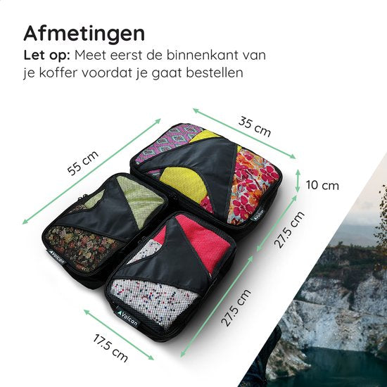 Volcan Packing Cubes - Kit d'organisation pour valise - 3 pièces - Pour sac à dos et valise - Noir