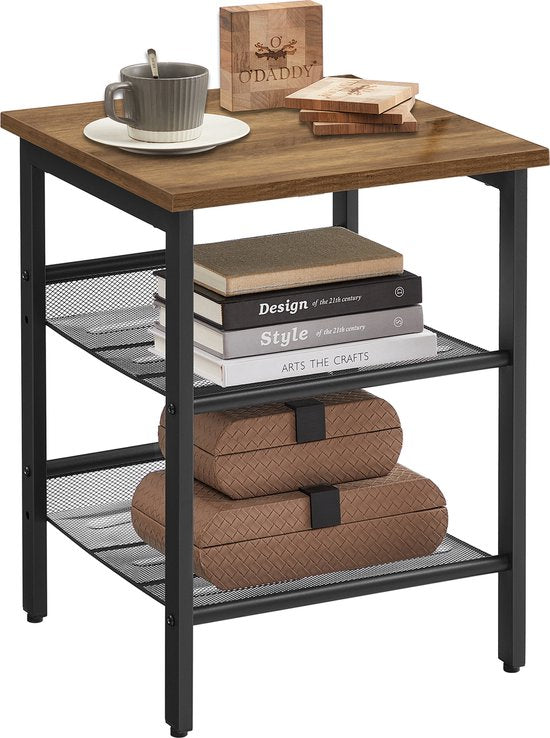 O'DADDY® Side Table Square - Tables d'appoint - Table de chevet - Table d'appoint - Petite table banc - Tables basses - Table pour ordinateur portable - Table basse industrielle - Table - Tablettes à grille réglable - 40x40x55 cm - Vintage Brown/Black