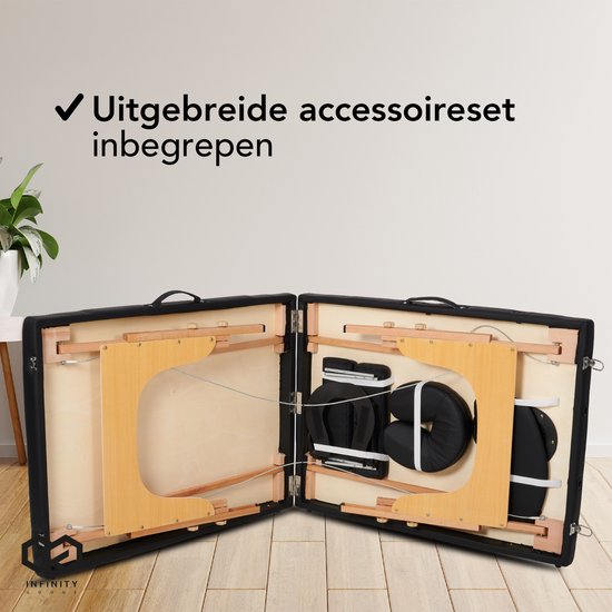 Table de massage Infinity Goods - pliante - capacité 250KG - 8 supports de hauteur - sac de rangement inclus - table de traitement - noire