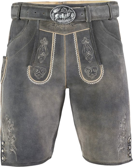 dressforfun - Authentique Lederhosen courte Joshua - Avec ceinture et bretelles - Cuir véritable - Couleur sable - 50 - Oktoberfest Dress Man - Costume d'homme - Dress Up - Costume allemand - Robe de carnaval - Gilet de costume - Pantalon traditionnel en