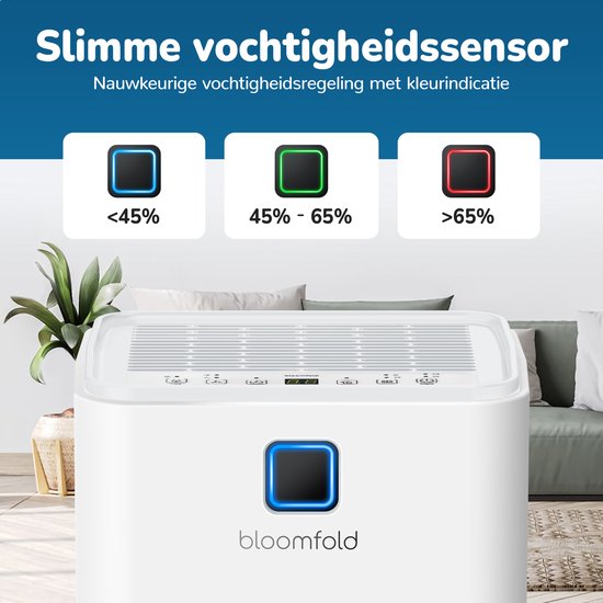 Déshumidificateur Bloomfold - 12L par jour - Fonction Lavage-Séchage incluse - Convient au salon, à la chambre et à la salle de bain - Déshumidificateur - Blanc