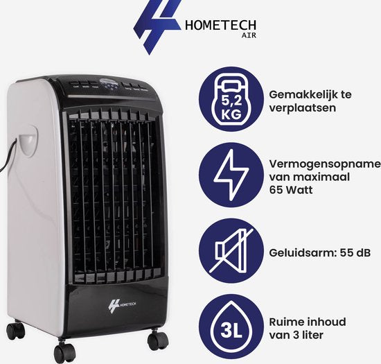 HomeTech FL-1701R Refroidisseur d'air mobile à 3 vitesses - Refroidisseur d'air mobile avec télécommande - 3 modes de fonctionnement et minuterie - Noir/Blanc