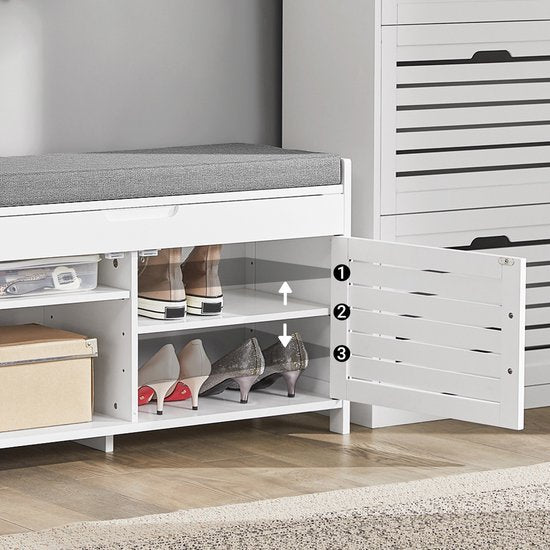 SoBuy FSR102-W Meuble de rangement - Meuble à chaussures blanc avec banc et 2 portes