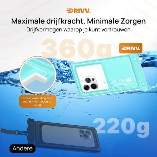 Drivv. Étui étanche de luxe pour téléphone portable - flottant - fermeture à double clip - téléphones jusqu'à 6,8 pouces - étui étanche pour téléphone portable - bleu