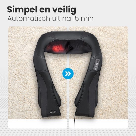 Auronic Shiatsu Massage Cushion - Appareil de massage électrique pour la nuque - Appareils de massage - Nuque et épaules - Infrarouge - Housse de transport incluse - Noir