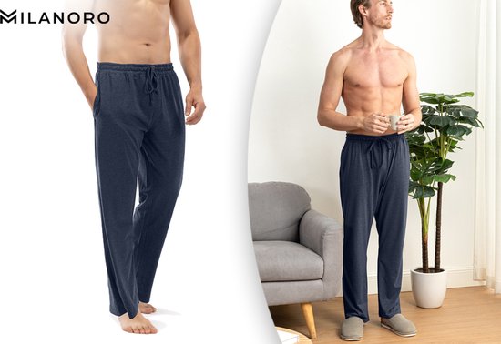 Milanoro - Lot de 2 pantalons de pyjama en coton pour homme - Marine / Bordeaux à carreaux - XL