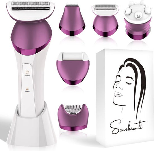 Sansbeauté® 6-in-1 rasage femme - visage - aisselles - jambes - maillot - rasoir femme - épilateur - épilateur femme - tondeuse femme - tondeuse bikini - rechargeable par USB