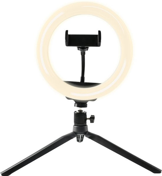 Denver RLS801 Ring Light avec trépied - Lampe à robinet de 8 pouces avec support de téléphone - Ring Light 19cm de haut