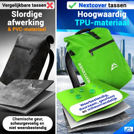 Nextcover 3in1 Bicycle Bag Single for Carrier [PVC free] | Waterproof Bicycle Bag, Backpack and Shoulder Bag 25L | Ideal for Laptop and Weekly Purchases | Bicycle Bag Single | Bicycle Bags
