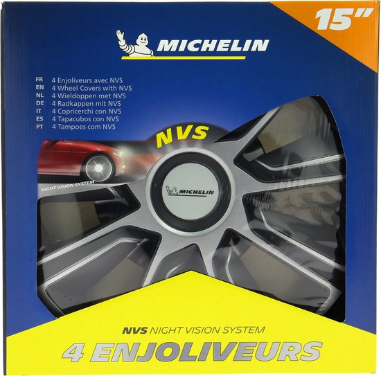 Enjoliveurs Michelin 15 pouces - argent/noir - 4 pièces