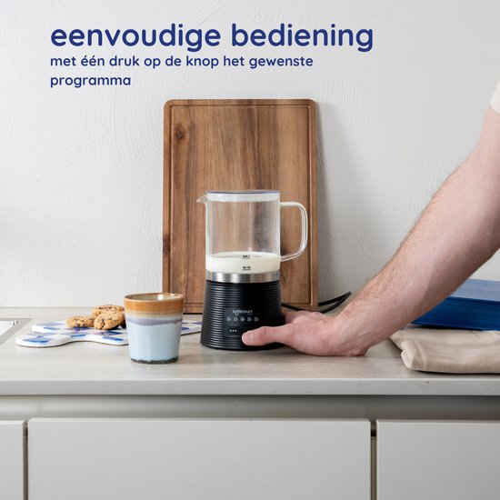 Safecourt Kitchen Mousseur à lait en verre - Mousseur à lait électrique - Revêtement antiadhésif - 600 watts - Noir