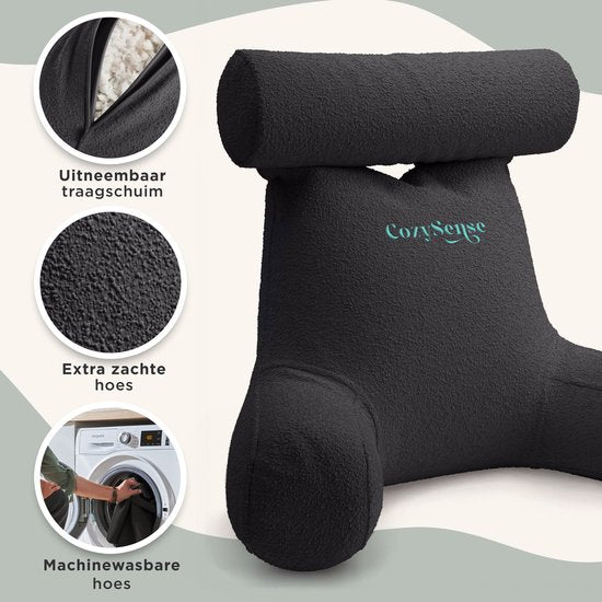 Cozysense® - Coussin de lecture - Coussin de lecture pour le lit - Siège de lecture - Coussin de siège ergonomique avec tissu bouclé - Coussin de lecture - Coussin de lecture - Support grand format pour le dos, la nuque et les bras - Coussin de relaxation