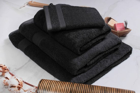 Serviettes DoubleDry 70 x 140 cm - lot de 3 - Qualité hôtelière 500 g/m2 - Douces et absorbantes - OEKO-TEX Made in Green & BSCI Certified - noir corbeau