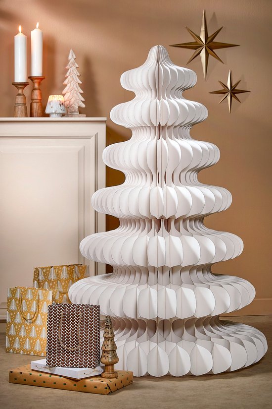 Maison des Saisons Décoration sapin de Noël - H152 x Ø104 cm - Papier - FSC Mix - Blanc