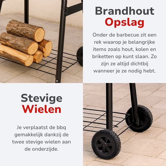 alpina Charcoal BBQ - Barbecue à boule Ø43 cm - Barbecue avec couvercle et roues - Système de ventilation intégré - Cendrier amovible - Noir