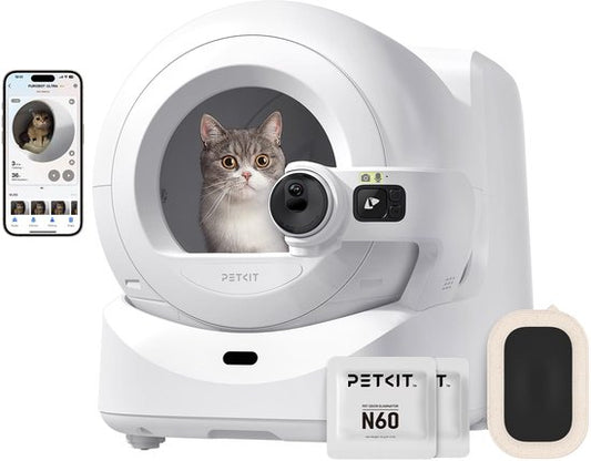 Bac à litière autonettoyant PETKIT Purobot Ultra - caméra HD 1080P - capacité 70L - Blanc