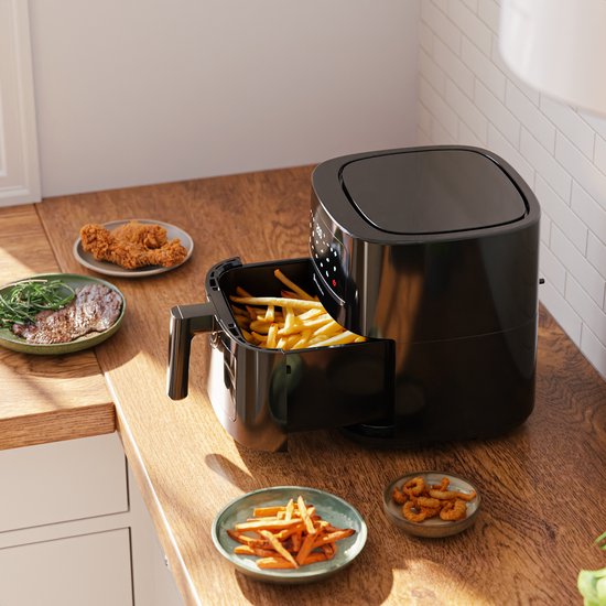 KitchenBrothers Airfryer XL - 6L - 1600W - Friteuse à air chaud - 50ºC à 200ºC - 10 programmes de cuisson - Noir