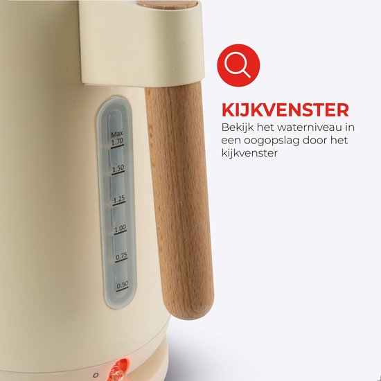 Bourgini Harmony set de petit déjeuner - Eléments en bois de hêtre - Bouilloire en acier inoxydable avec grille-pain