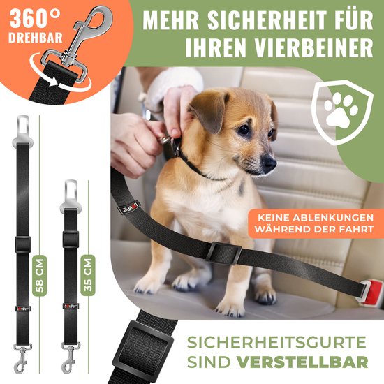 LovPet® Dog Rack Car, Cloison universelle pour voiture, largeur réglable, Appui-tête, Porte-bagages, Protection du coffre Dimensions HxL 30 x 91-153 cm , + 2x Sangle de sécurité pour chiens - Noir