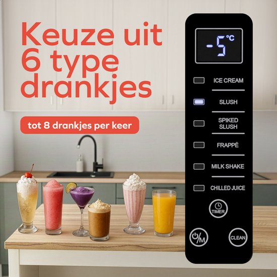 KitchenBrothers Slush Puppy Maker - 1.6L - 6 supports - sans BPA - Slushi Machine - Ice Cream Maker - Noir