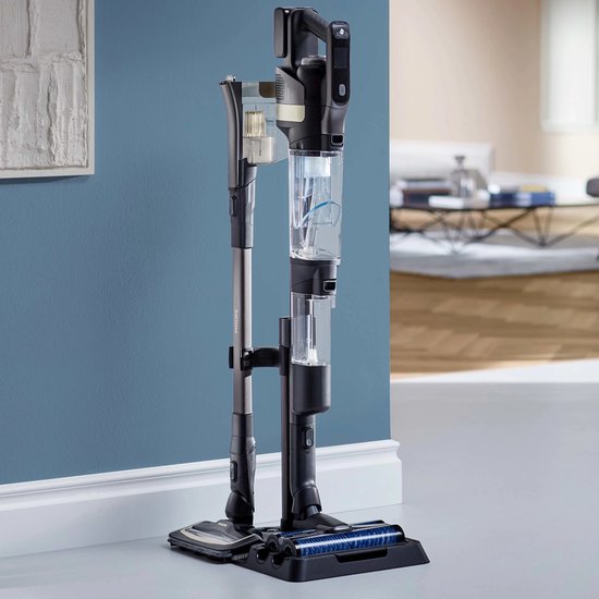 Philips - AquaTrio Cordless 9000 Series - Aspirateur et serpillière - Durée d'utilisation : 116 min - 2 piles incluses (25,2 V) - Sans sac et AquaSpin - Plastique et métal - Noir
