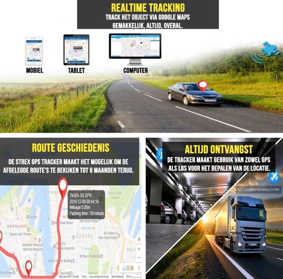 Strex GPS Tracker | Temps réel avec application | Batterie 120 jours | Étanchéité IP65 | Sans fil | Sans abonnement | Manuel en néerlandais | Système de localisation pour voiture, moto, bateau, camping-car, scooter, bagages et plus encore !