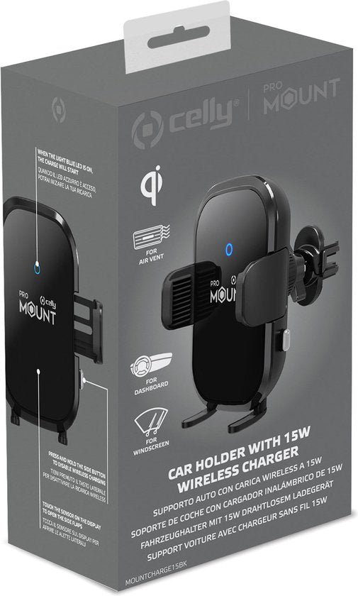 Celly MOUNTCHARGE15 Support de téléphone sans fil 15W BK