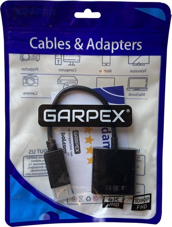 Garpex® Adaptateur Displayport vers DVI-I - DP vers DVI - Adaptateur DP vers DVI - Convertisseur Full HD 1080P
