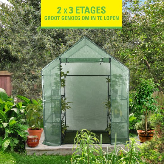 Kinzo Garden Greenhouse - Serre en plastique - Serre de jardin avec 3 étages - Cadre métallique - Couverture imperméable - 143 x 73 x 195 CM - Vert