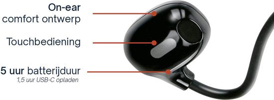 Écouteurs à conduction osseuse Grundig - Écouteurs Bluetooth avec 5 heures d'autonomie - Écouteurs sans fil pour la musique et les appels mains libres - Câble de chargement USB-C inclus.